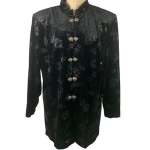 2X J.B.S. Ltd. Vintage 1980s Black Velvet Sparkle Jacket Mandarin Collar Silvert